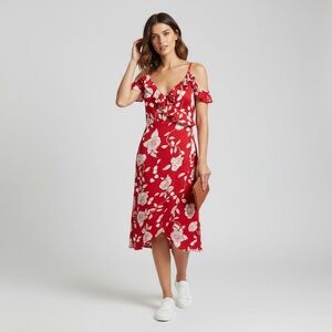 Disney MINKPINK Beauty And The Beast Enchanted Rose Midi Wrap Dress Ruffle New